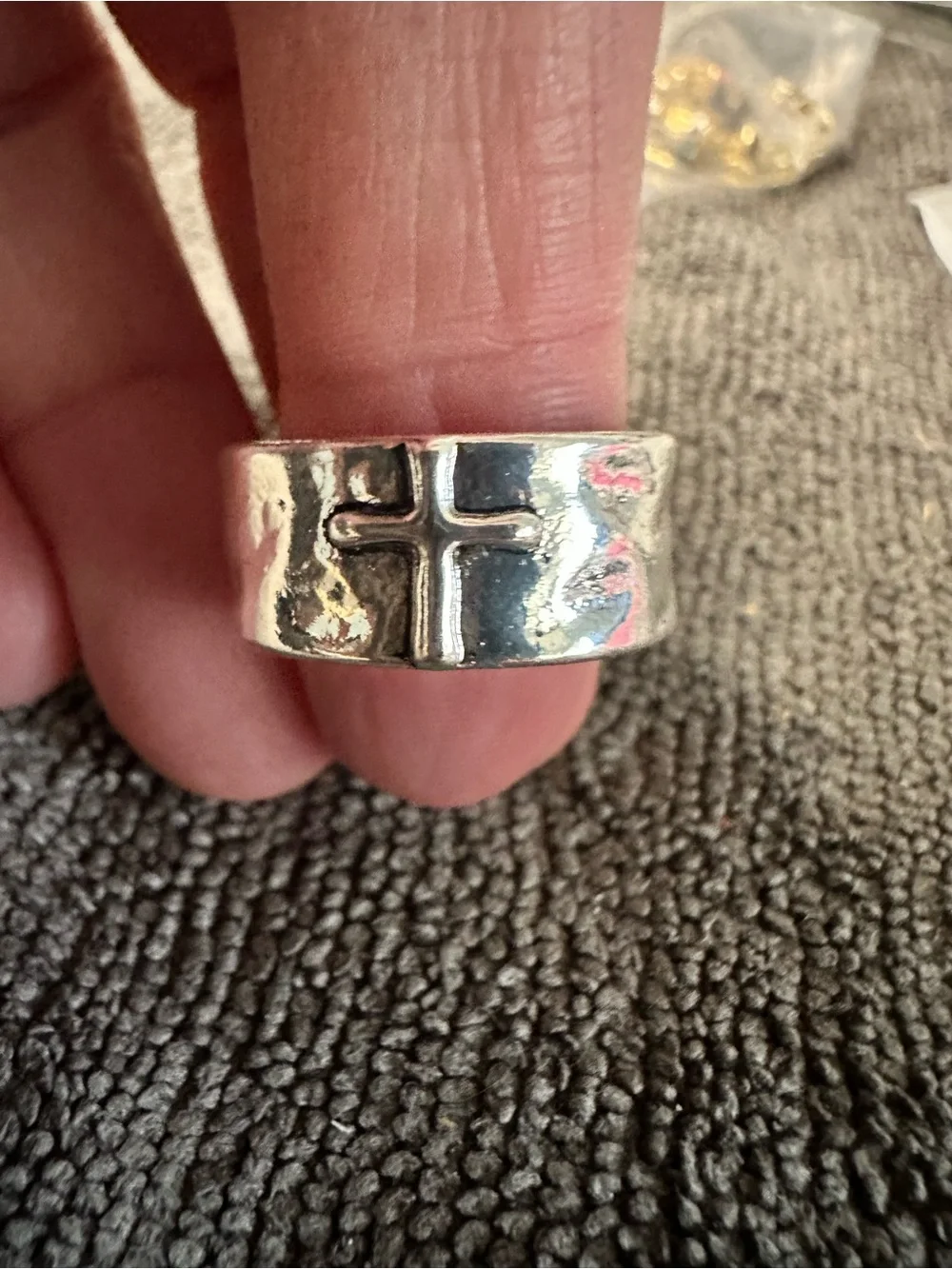Silver Cross Band Ring - Men Accessories size 9